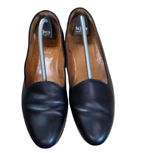 Polo Ralph Lauren Opera Slippers Tuxedo Loafers Black Leather Made Italy Mens 10